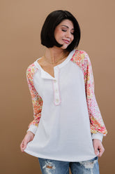 BiBi Blossom Babe Floral Waffle Knit Baseball Henley - Shah S. Sahota